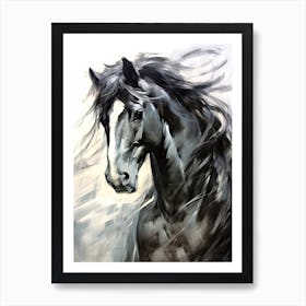 Horse Painting Black And White Close Up Art Print