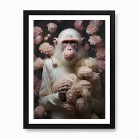 Monkey With Roses Art Print