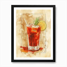 Bloody Mary Watercolour Inspired Cocktail 1 Art Print