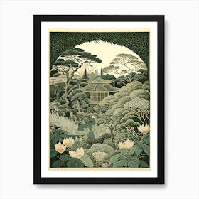 Ryoan Ji Garden, Japan Vintage Botanical Art Print