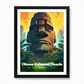 Olmec Colossal Heads Mexico Statue Travel Art Art Print