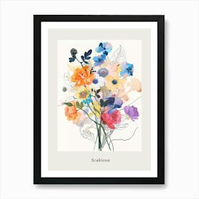 Scabiosa Collage Flower Bouquet Poster Art Print