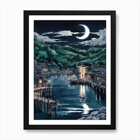 Moonlight In A Japanese Village Art Print