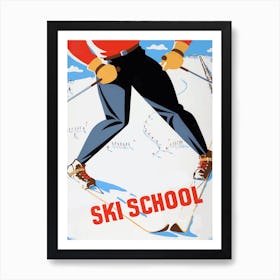 Funny Ski School Vintage Poster Art Print