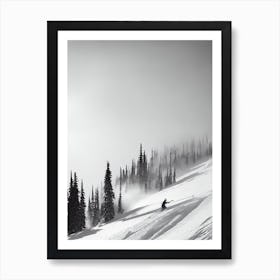 Whistler Blackcomb, Canada Black And White Skiing Poster Art Print