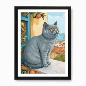 British Shorthair Cat Storybook Illustration 4 Art Print