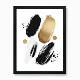 Black And Gold Brush Strokes 7 Art Print