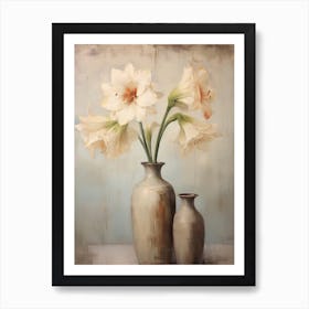 Amaryllis, Autumn Fall Flowers Sitting In A White Vase, Farmhouse Style 3 Art Print