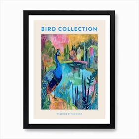 Peacock By The River Colourful Painting 1 Poster Art Print