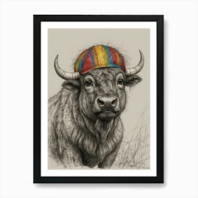 Bull With A Rainbow Hat Art Print