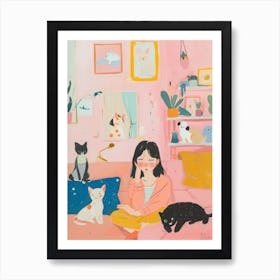Girl Cat Lover Lo Fi Kawaii Illustration 2 Art Print
