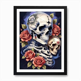 Sugar Skull Girl With Roses Painting (16) Art Print