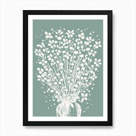 White Flowers on Pastel Green Backdrop 1 Art Print