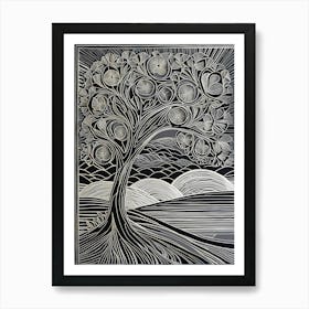 A Linocut Artwork That Visualizes The Echoes Of Forgotten Dreams As Delicate Intertwined tree, 143 Art Print