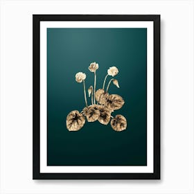 Gold Botanical Shore Cyclamen Flower on Dark Teal n.3654 Art Print