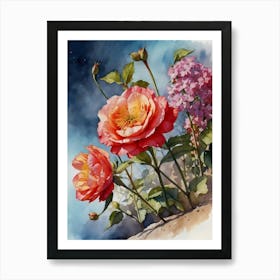 Roses And Hydrangeas Art Print