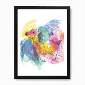 Dachshund Dog Pastel Line Watercolour Illustration  4 Art Print