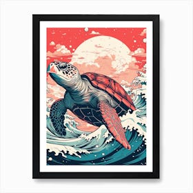 Sea Turtle Animal Drawing In The Style Of Ukiyo E 1 Art Print