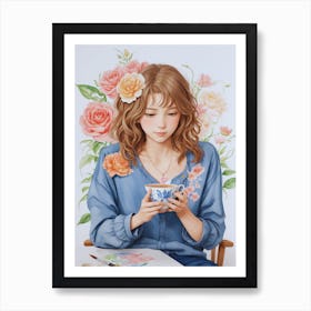 Girl With A Cup Of Tea 1 Art Print