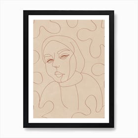 Minimal Line Art Hijab Woman Art Print