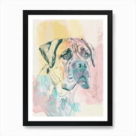 Mastiff Dog Pastel Line Painting 2 Art Print