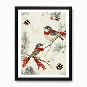 Nursery Vintage Christmas Birds Art Print