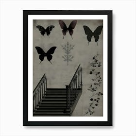 Dark Gothic Butterflies On A Staircase Art Print