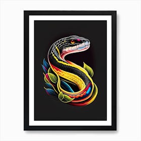 Black Headed Python Snake Tattoo Style Art Print