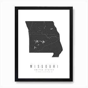 Missouri Mono Black And White Modern Minimal Street Map Art Print