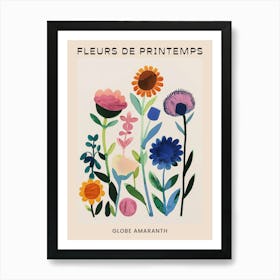 Spring Floral French Poster  Globe Amaranth 1 Art Print