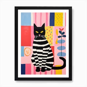 Black and white cat with colorful world Art Print