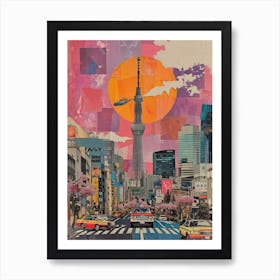 Tokyo   Retro Collage Style 2 Art Print