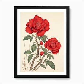 Higanatsu Red Camellia1 Vintage Japanese Botanical Art Print