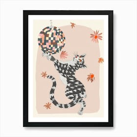 Disco Cat Print Whimsical Cat Disco Ball Funky Dopamine Art Print