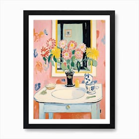 Bathroom Vanity Painting With A Daisy Bouquet 1 Art Print