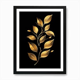 Golden Leaves On Black Background 5 Art Print