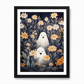 Cute Bedsheet Ghost, Botanical Halloween Watercolour 122 Art Print