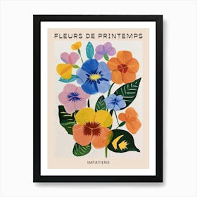 Spring Floral French Poster  Impatiens 3 Art Print