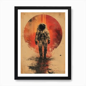 Space Odyssey: Retro Poster featuring Asteroids, Rockets, and Astronauts: Astronaut Canvas Print Art Print