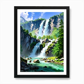 Waterfall In The Mountains 2 Art Print