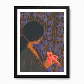 Lady With A Bird Art Print