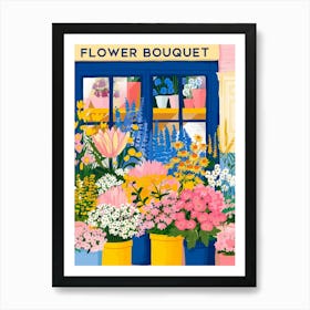 Flower Bouquet Shop. Gouache Travel Illustration Art Print