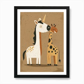 Unicorn & Giraffe Friend Muted Pastel 4 Art Print