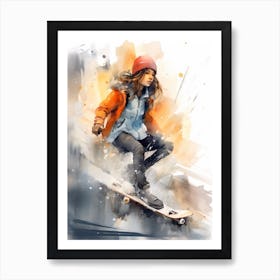 Girl Skateboarding In Stockholm, Sweden Watercolour 2 Art Print