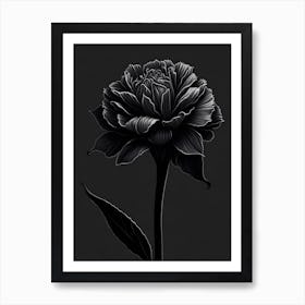 A Carnation In Black White Line Art Vertical Composition 36 Art Print