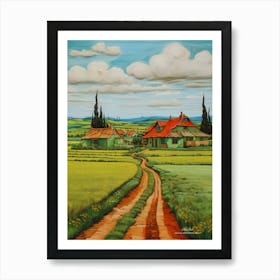 Green plains, distant hills, country houses,renewal and hope,life,spring acrylic colors.23 Art Print