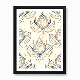 Lotus Flower Repeat Pattern Retro Minimal 4 Art Print