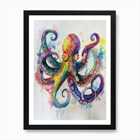Octopus Colourful Watercolour 1 Art Print