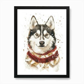 Husky Dog In Christmas Jumper Neutral Art Print