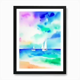 Watercolor Of Sailboats On The Sea Art Print